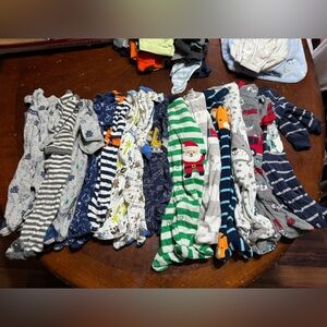 0-3M baby boy footie sleepers